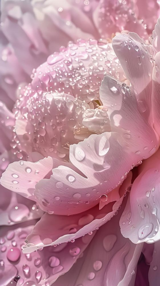 Water droplets on peony flower blossom petal.