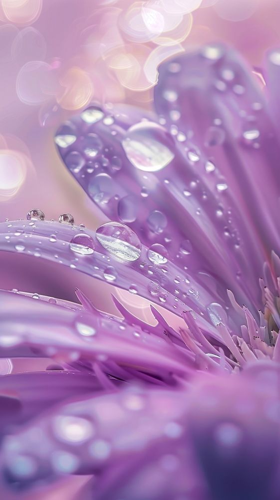 Water droplets on purple flower outdoors blossom.