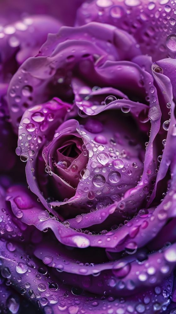 Water droplets on purple rose flower petal plant.