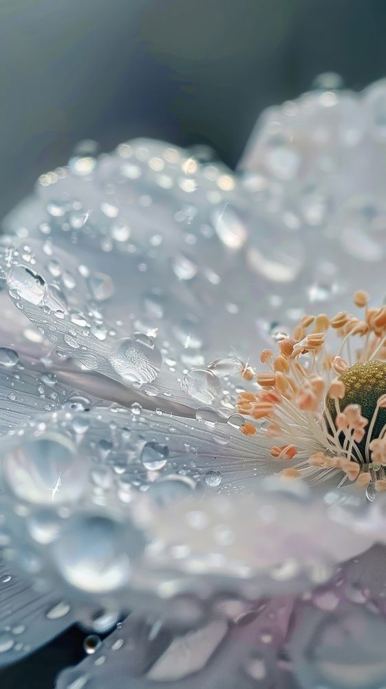 Water droplets on wildflower blossom petal plant.