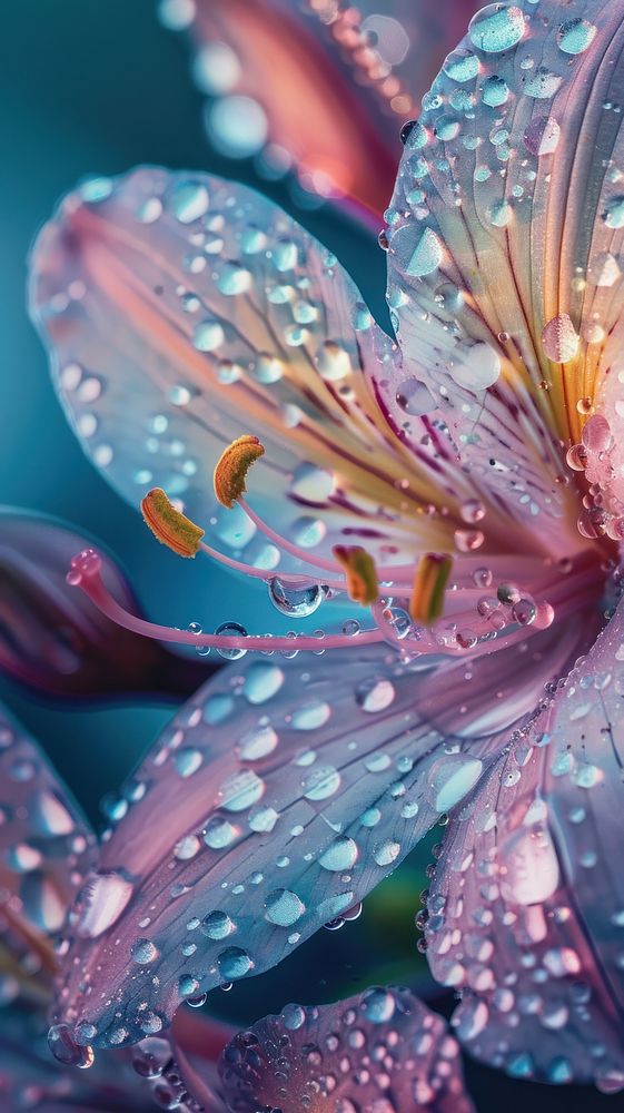 Water droplets on vintage flower blossom petal.