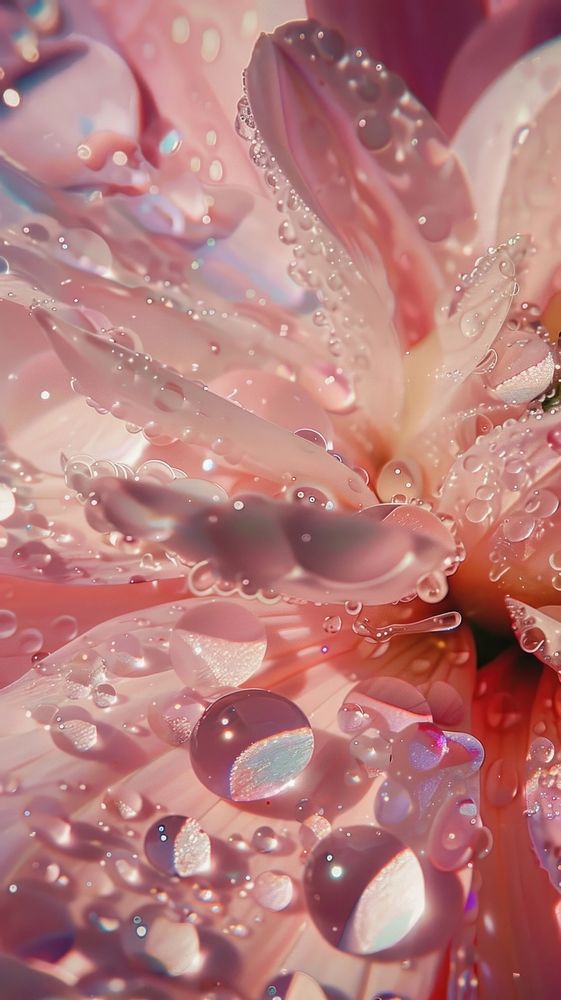 Water droplets on vintage flower petal plant.
