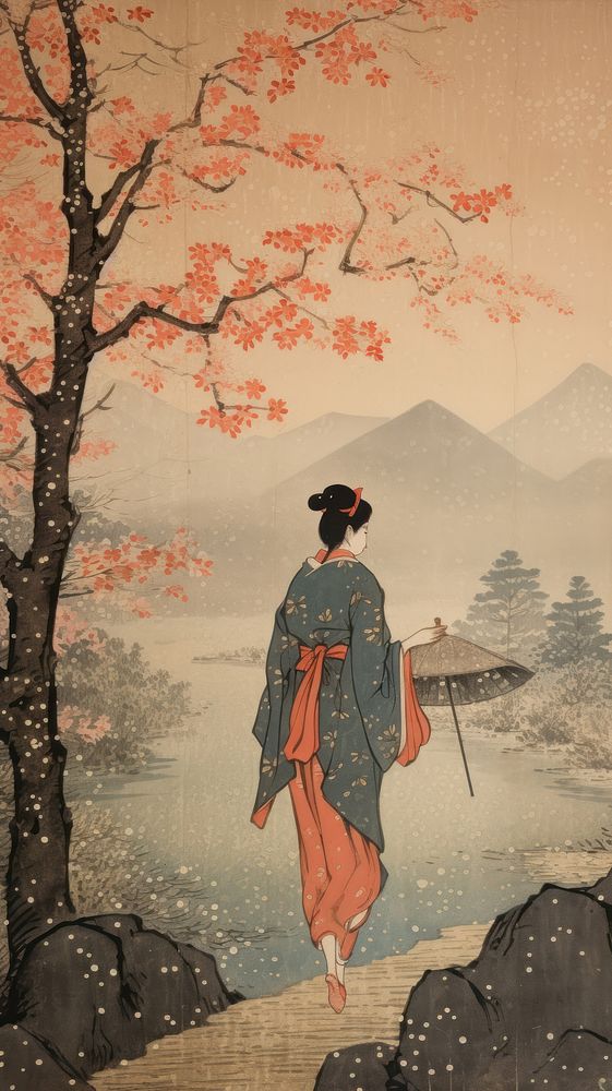 PNG Illustration of woman walking kimono adult robe.