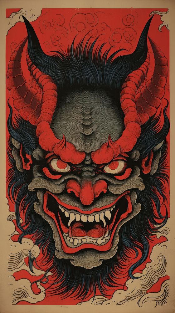 Illustration of Japanese devil tradition art representation.