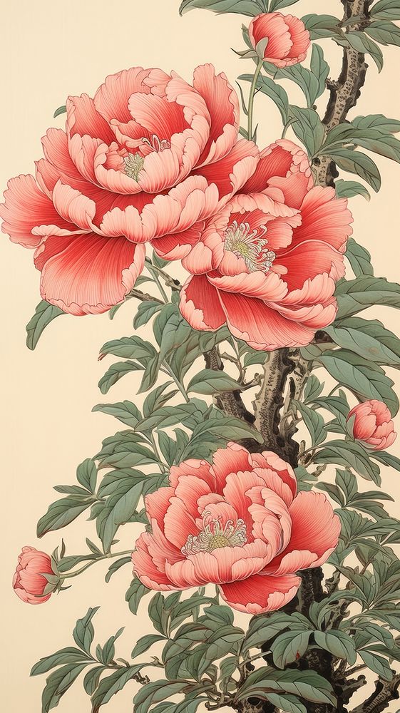 PNG Illustration of peony pattern flower plant.