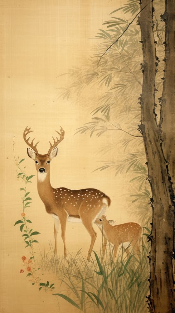 PNG Illustration of deer wildlife painting animal.