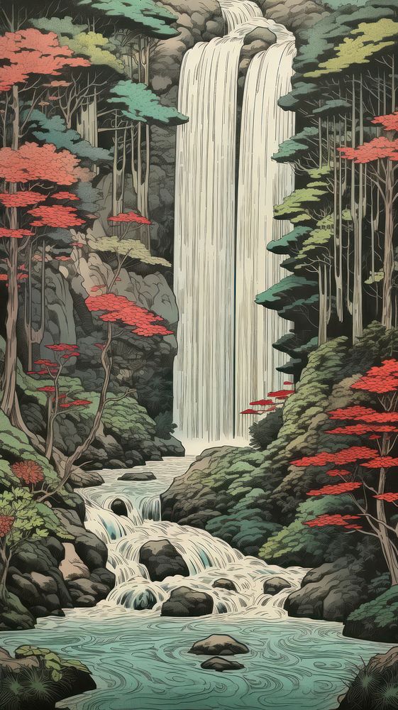 PNG Illustration of waterfall outdoors nature forest.