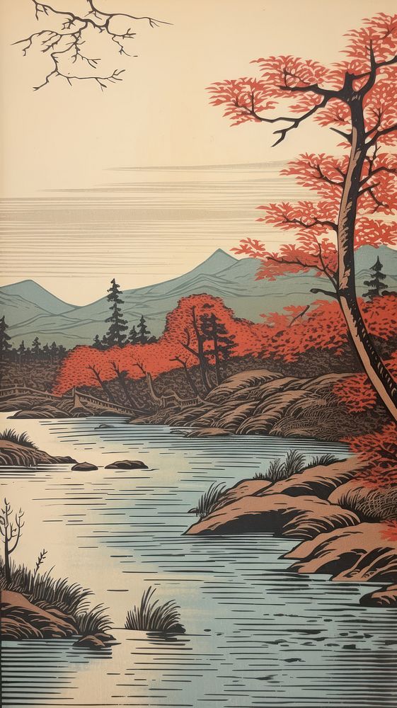Illustration of river landscape outdoors nature.