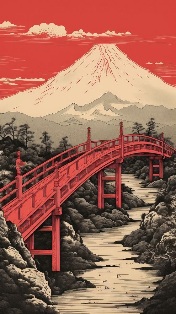 Illustration of bridge architecture landscape mountain.