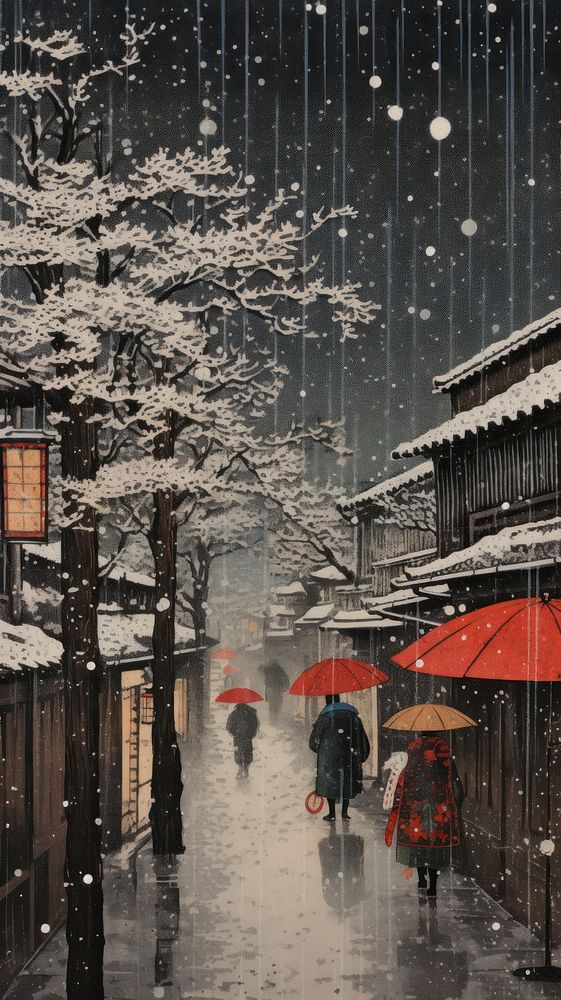 Illustration of winter in town outdoors nature street.