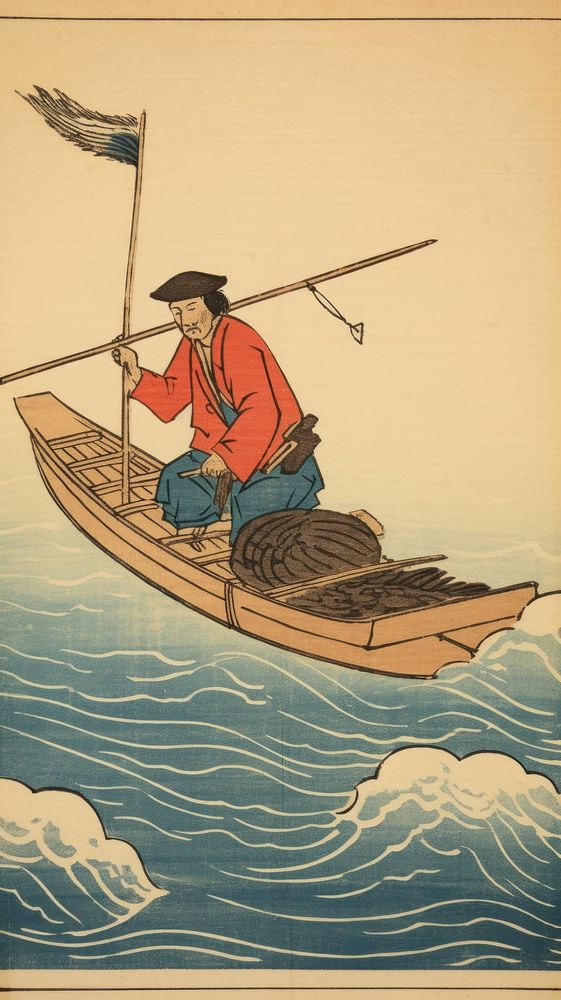 Illustration of fisherman watercraft outdoors vehicle.