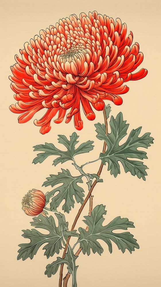 Illustration of chrysanthemum flower dahlia plant.