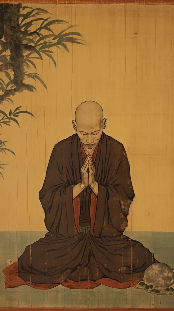 Illustration of monk praying painting adult art.