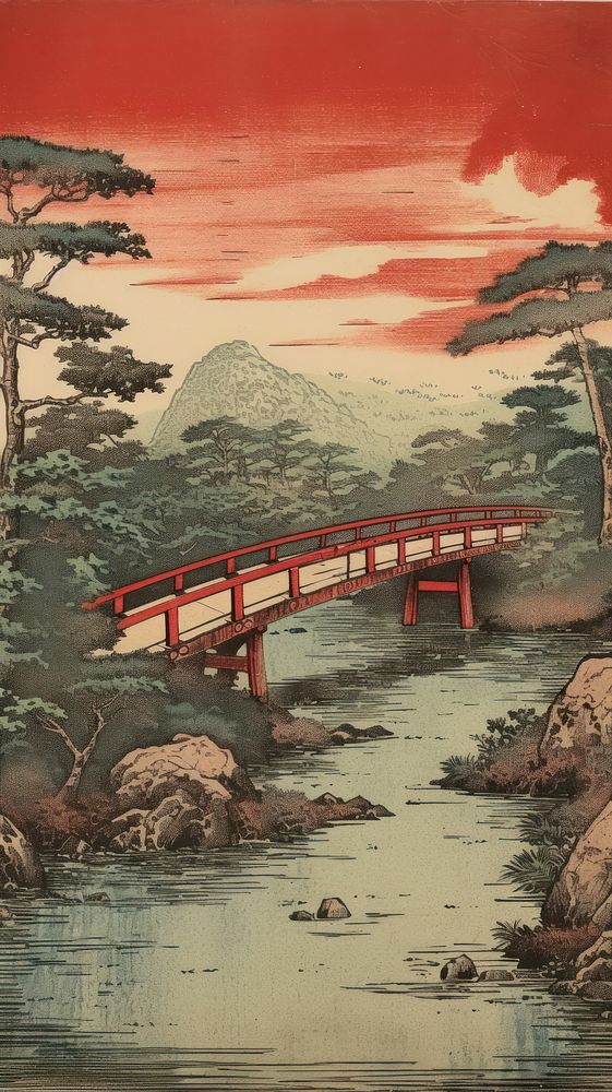 Illustration of bridge architecture painting outdoors.