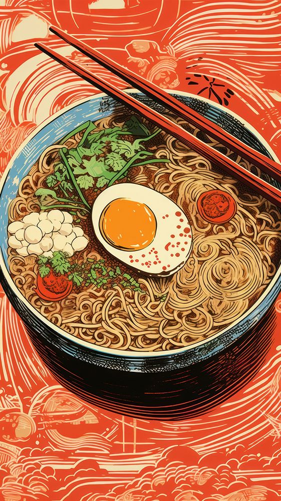 Illustration of ramen chopsticks food meal.