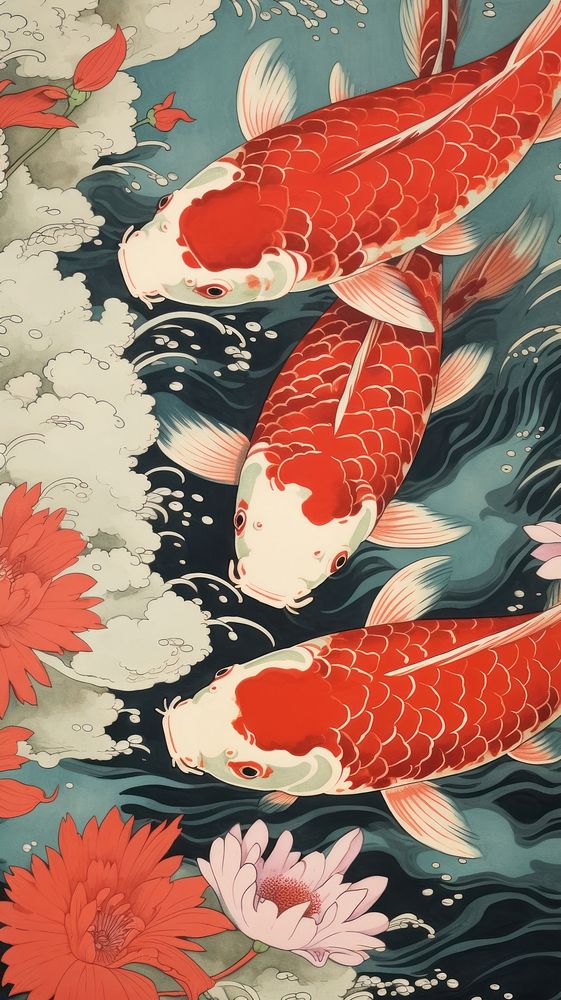 Illustration of koi fish animal carp underwater.