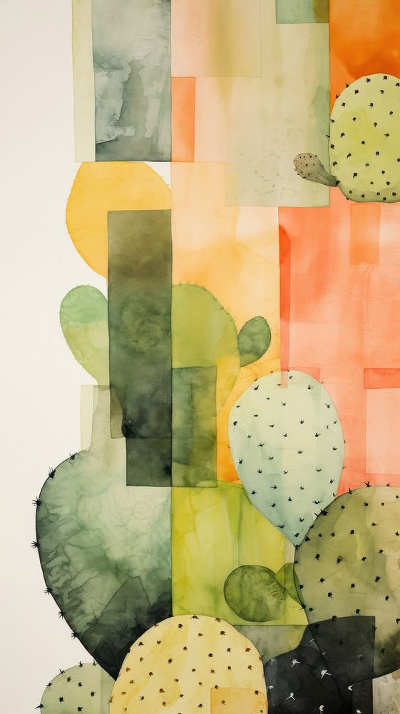 Cactus abstract painting collage.