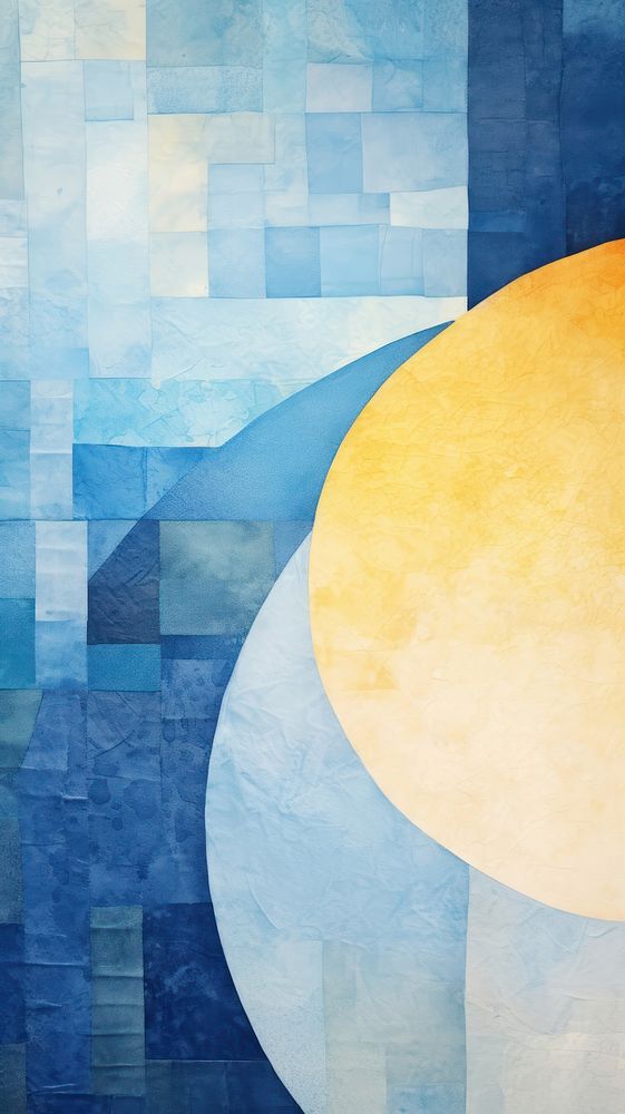 Blue sky with sun abstract painting shape.