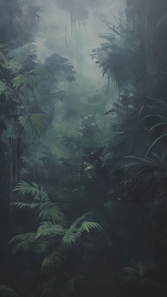 Acrylic paint of Tropical forest vegetation outdoors.