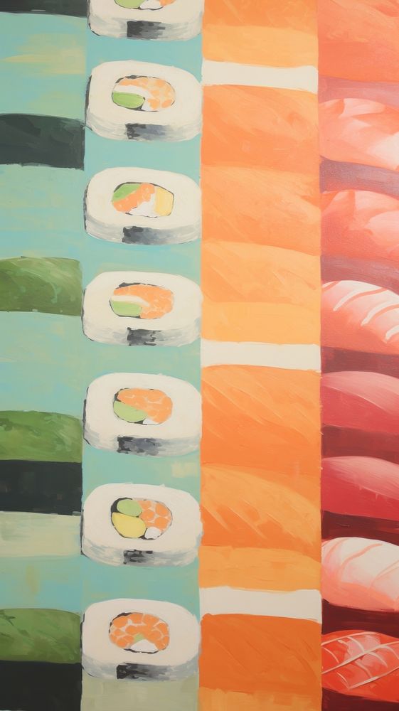 Sushi wallpaper art text acrylic paint.