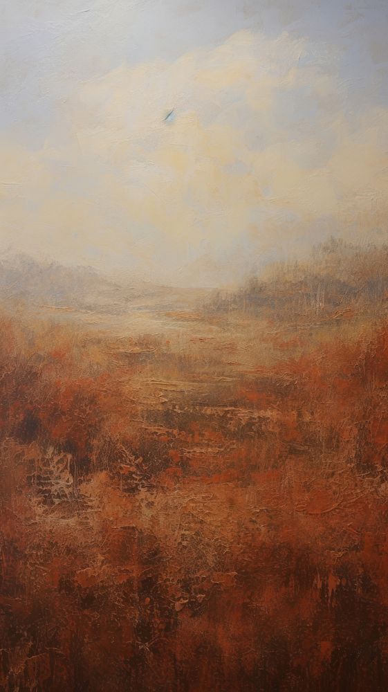 Autumn field landscape painting art acrylic paint.
