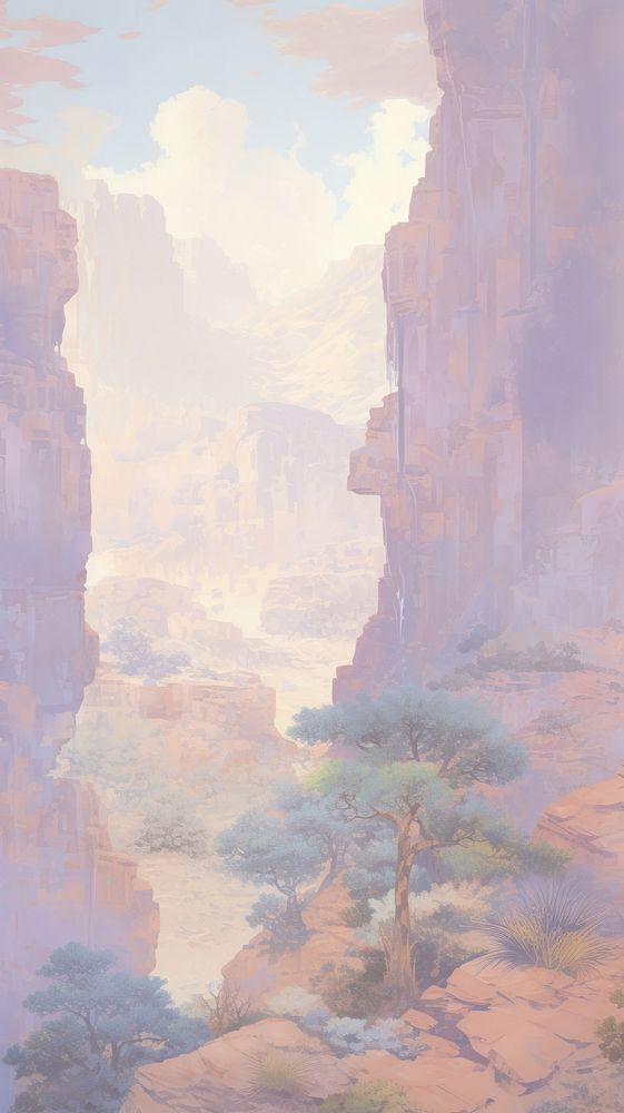 Desert oasis wallpaper mountain outdoors painting.