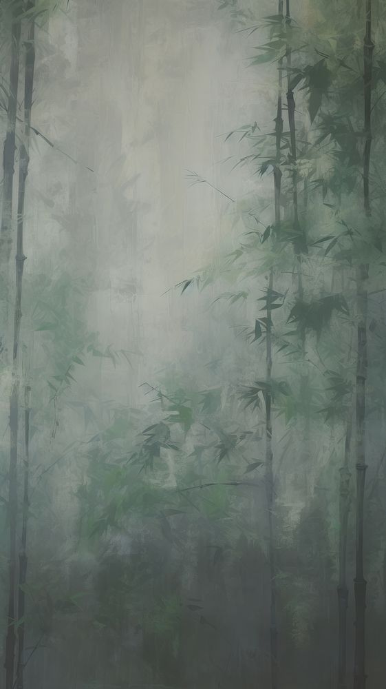 Acrylic paint of bamboo forest outdoors woodland nature.