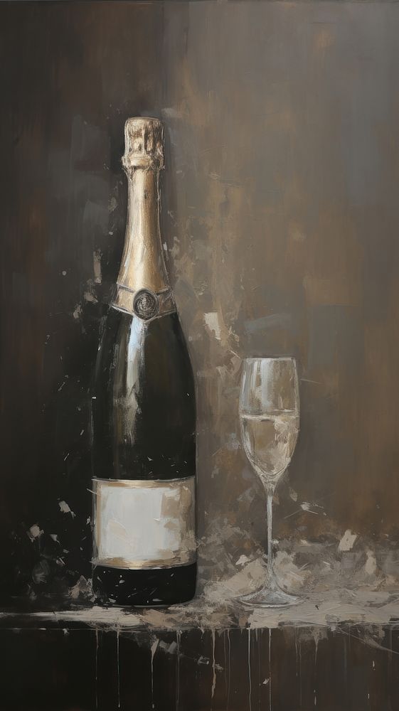 Acrylic paint of Champagne champagne bottle glass.