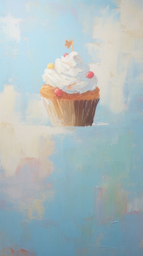 Cute cupcake wallpaper painting dessert cream.