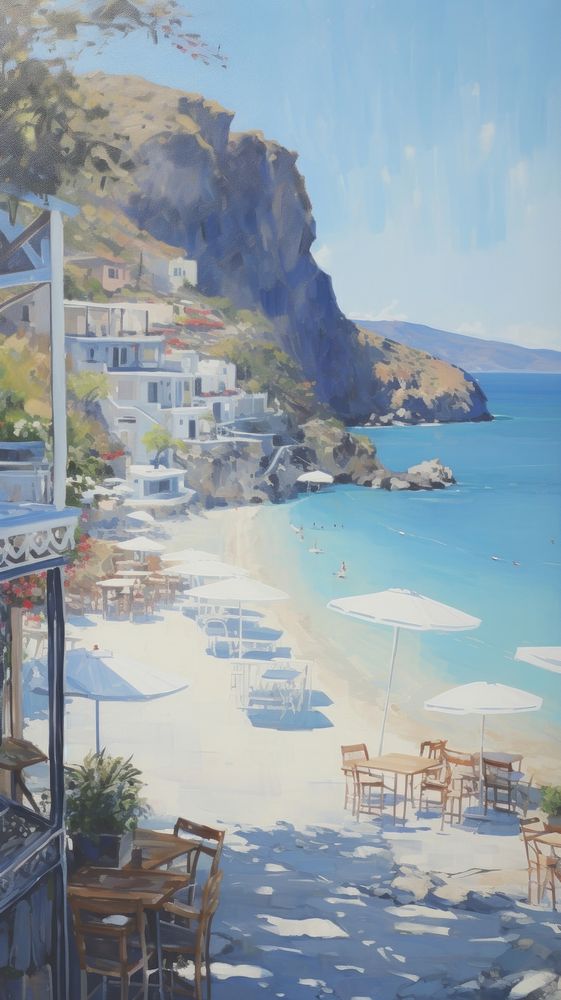 Colorful greece beach painting outdoors nature.