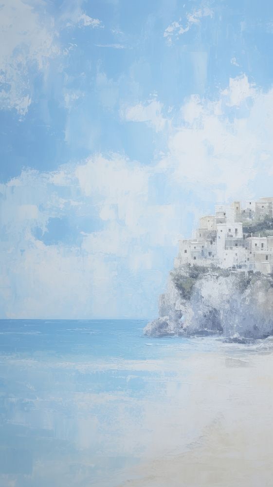 Colorful greece beach architecture outdoors painting.