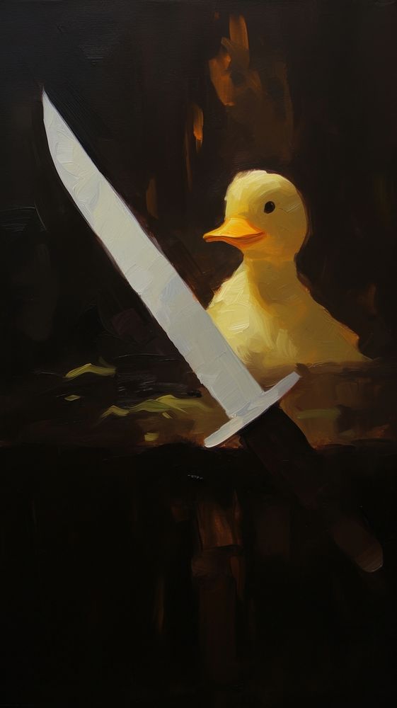 Cute duck wallpaper painting sword knife.