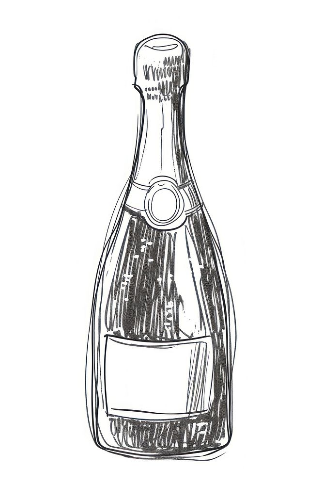 Bottle of champagne drawing sketch drink.