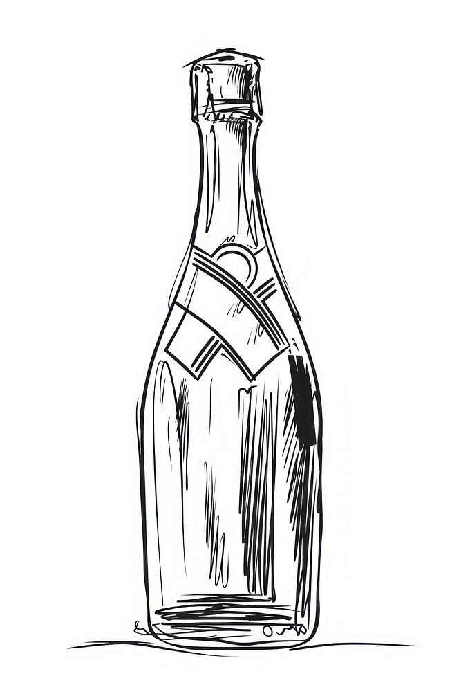Bottle of champagne drawing sketch glass.