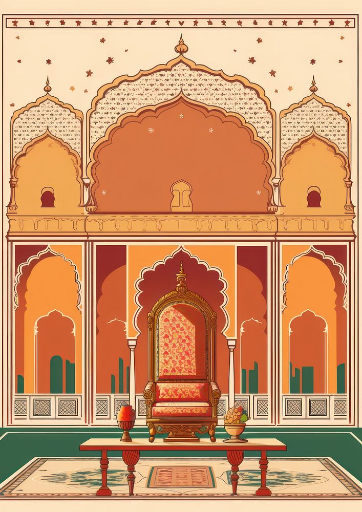 Indian traditional mughal pichwai art architecture building spirituality.