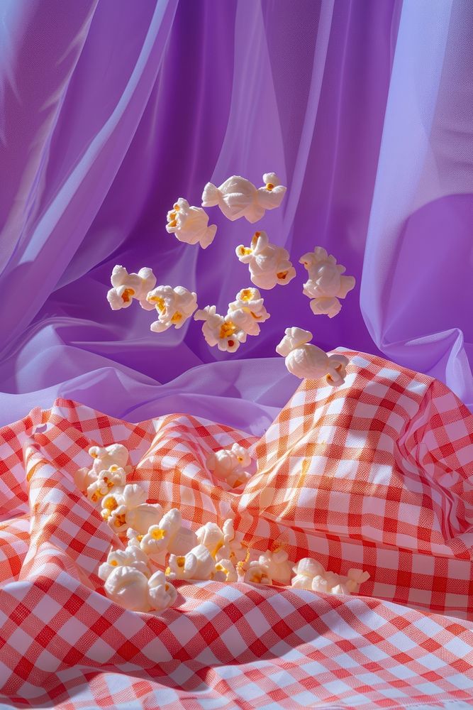 Photo of 5 popcorns pattern purple food.