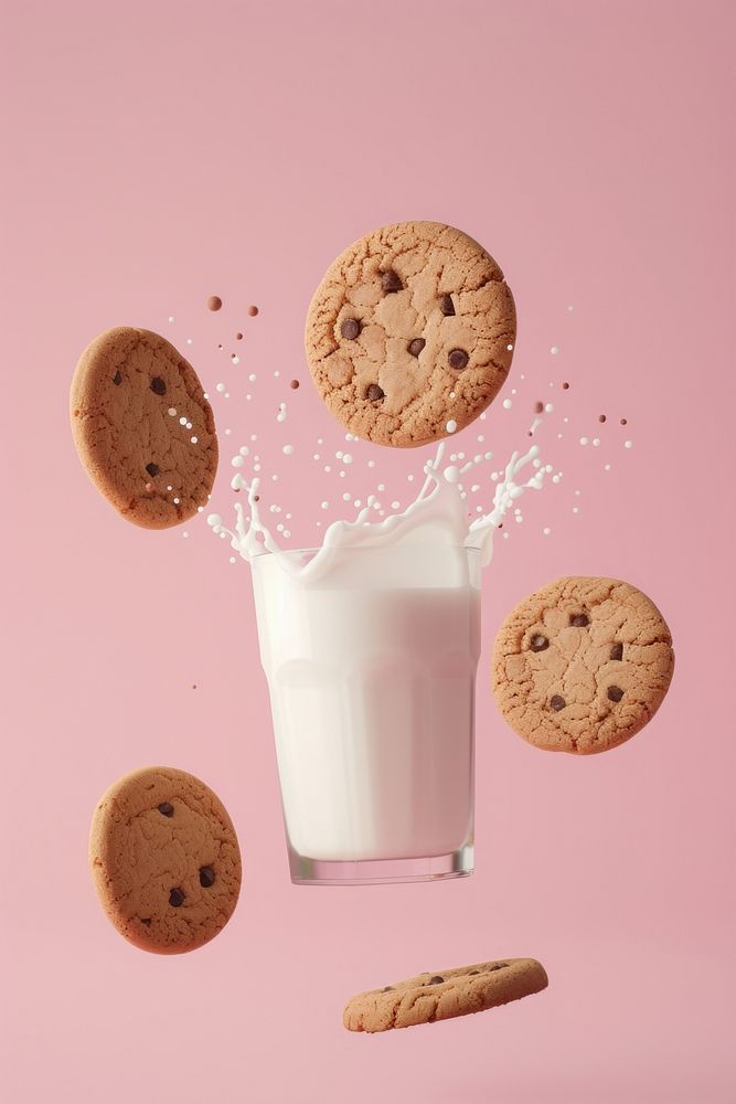 Photo of cookies milk dairy food pink.