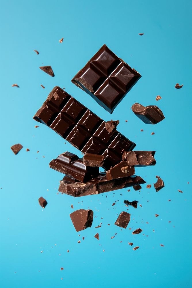 Photo of chocolate bar crack dessert food blue.