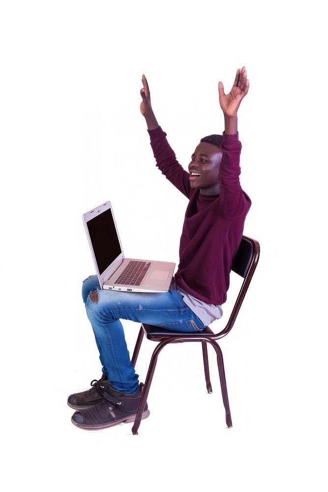 Africa teenage man sit on chair laptop furniture computer.