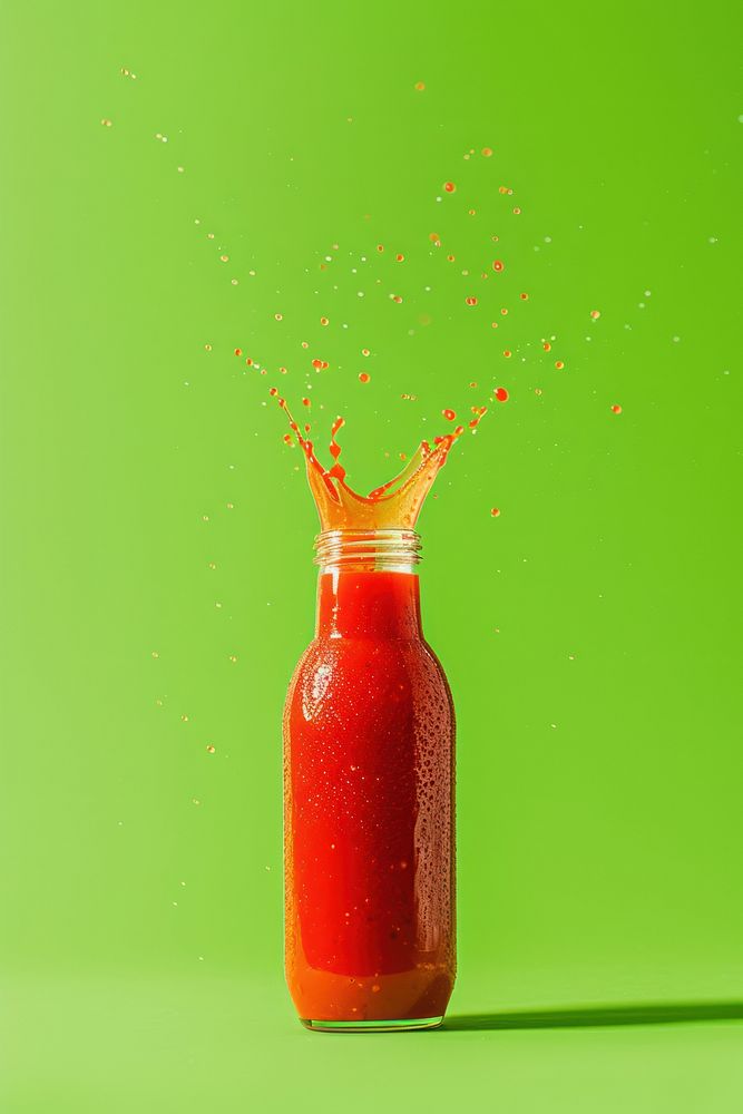 Photo of tomato ketchup bottle juice green refreshment.