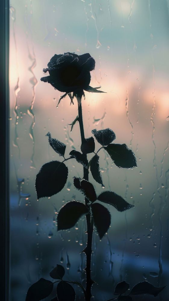 Rose doodle silhouette flower window plant.