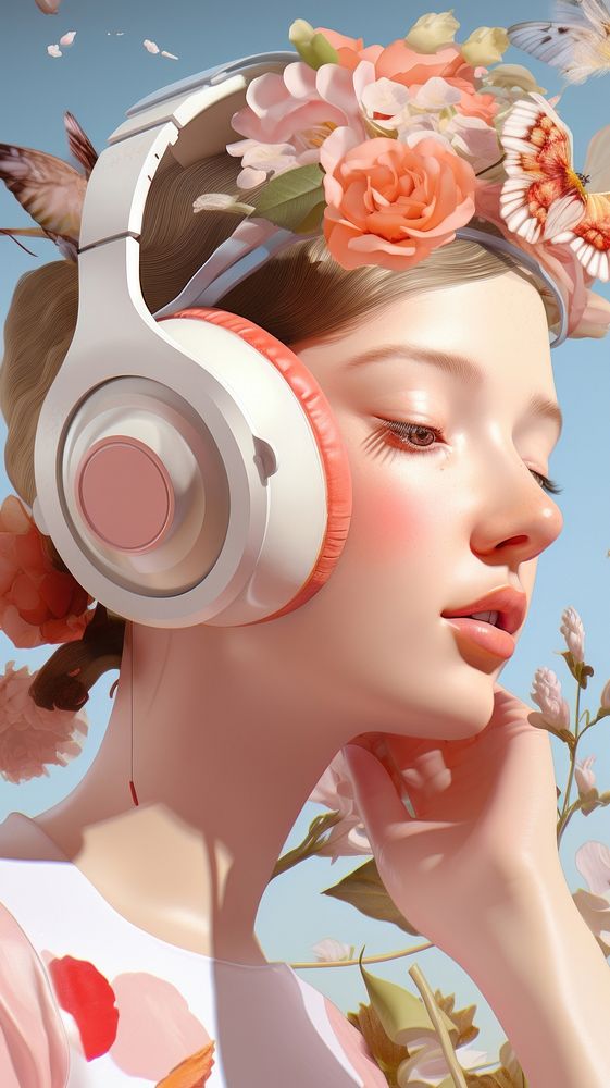 Headphones flower adult electronics.