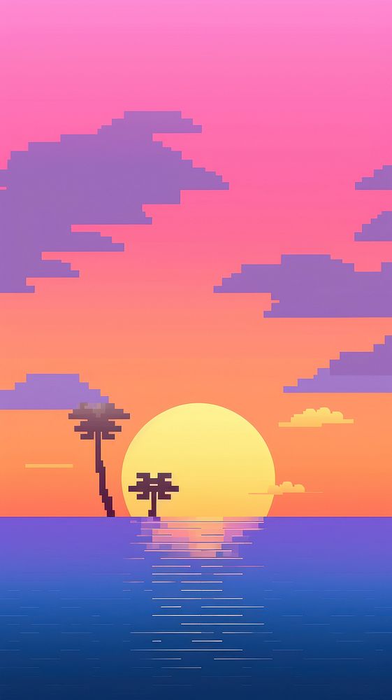 Sunset sky and beach pixel outdoors horizon nature.