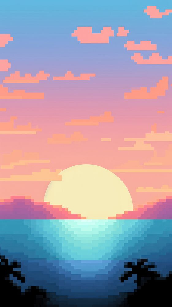 Sunset sky and beach pixel outdoors nature cloud.