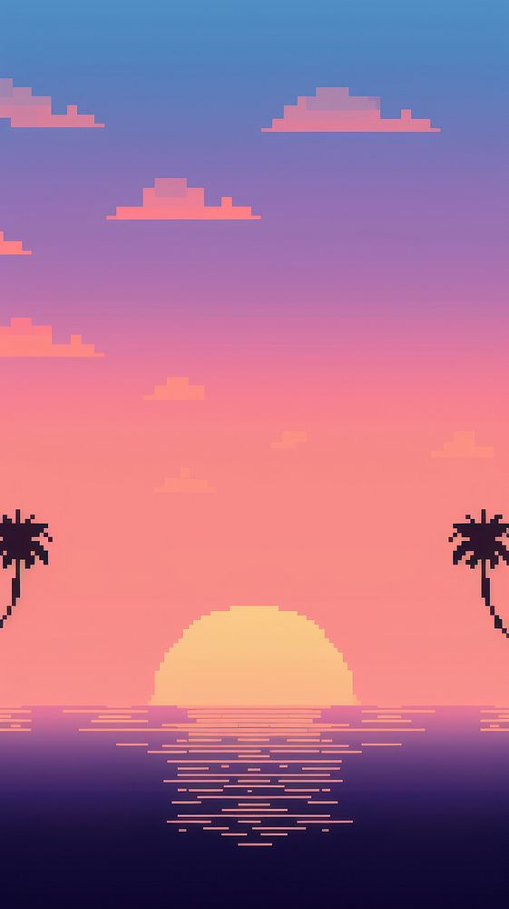 Sunset sky and beach pixel sunlight outdoors horizon.