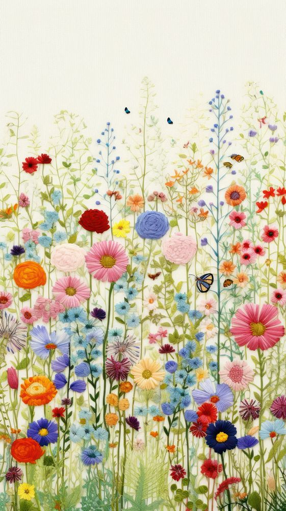 Cross stitch flower field wallpaper outdoors painting pattern.