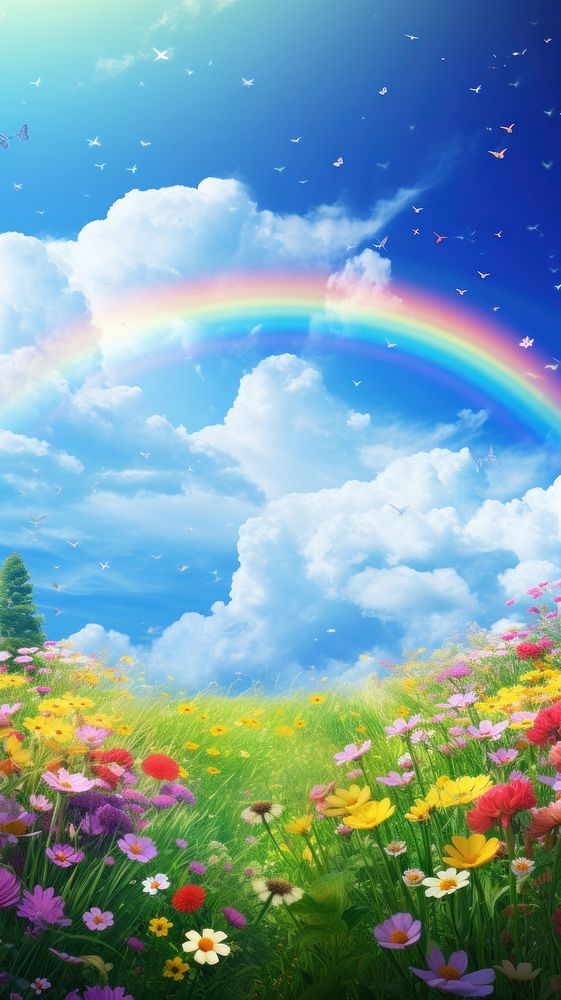 Blue sky and rainbow landscape outdoors nature.