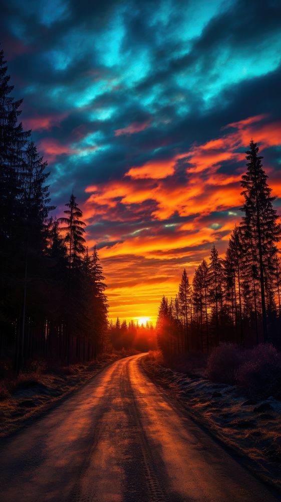 Sunset sky and forest landscape outdoors horizon.