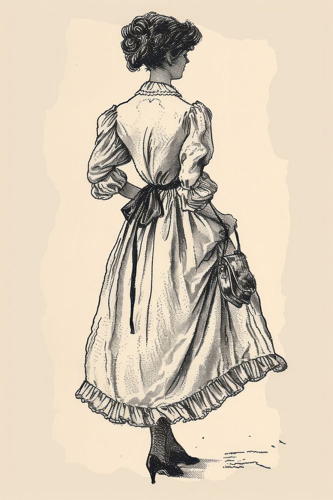 Woman dress drawing sketch.