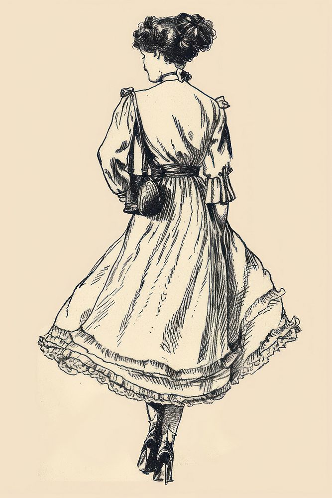 Woman dress drawing sketch.